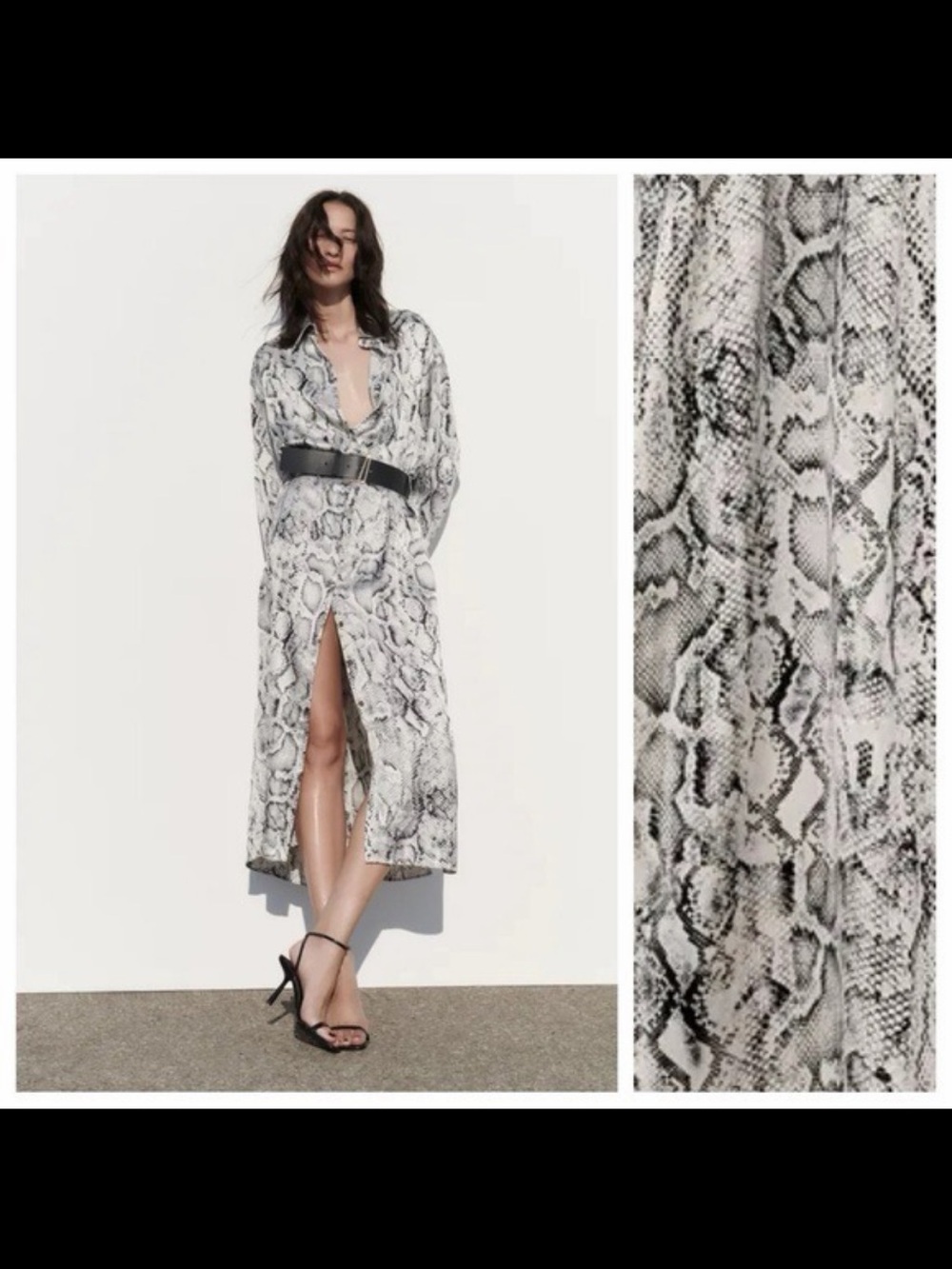 Zara Snake Print Midi Dress in Black and White
